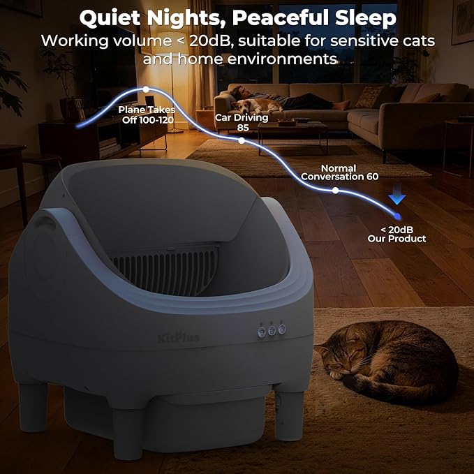 Self Cleaning Litter Box, Automatic Cat Litter Box-APP Control, Open-Design Electric Litter Box, Safety Anti-Pinch, Odor-Free Waste Disposal Includes Trash Bags, Suitable for Multiple Cats, White