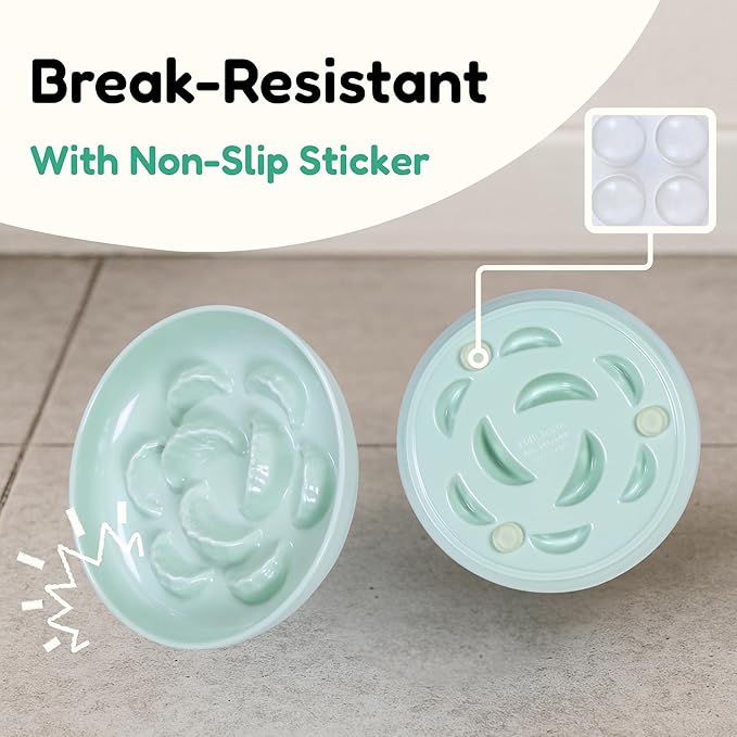 2 Pcs Cat Slow Feeder Bowl Set - Unbreakable Melamine Puzzle cat Bowl for Slow Eating - Cat Dish for Wet & Dry Food- Whisker Friendly & Dishwasher Safe & Non Slip Design (Pink + Green)