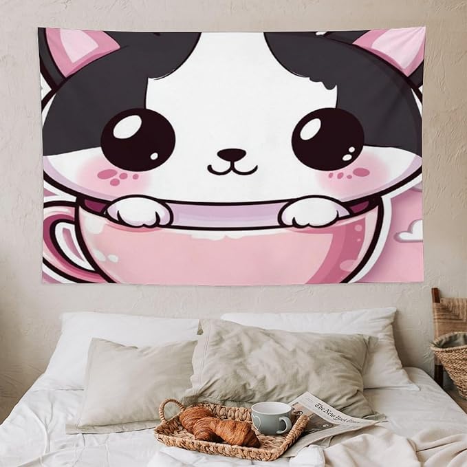 MaSiledy Tapestries Kawaii Cat Tapestry Cat Lover Gifts Wall Art Tapestry for Bedroom Aesthetic Wall Art Home Decoration for Bedroom Living Room Dorm 40"x60" Tapestries for Bedroom Living Room Dorm