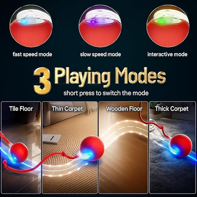 Durable Interactive Cat Toys for Indoor Cats, Smart Automatic Cat Chase Ball Toy, Upgraded Speedy Tail Kitten Toy for Bored Indoor Adult Pets (Red)