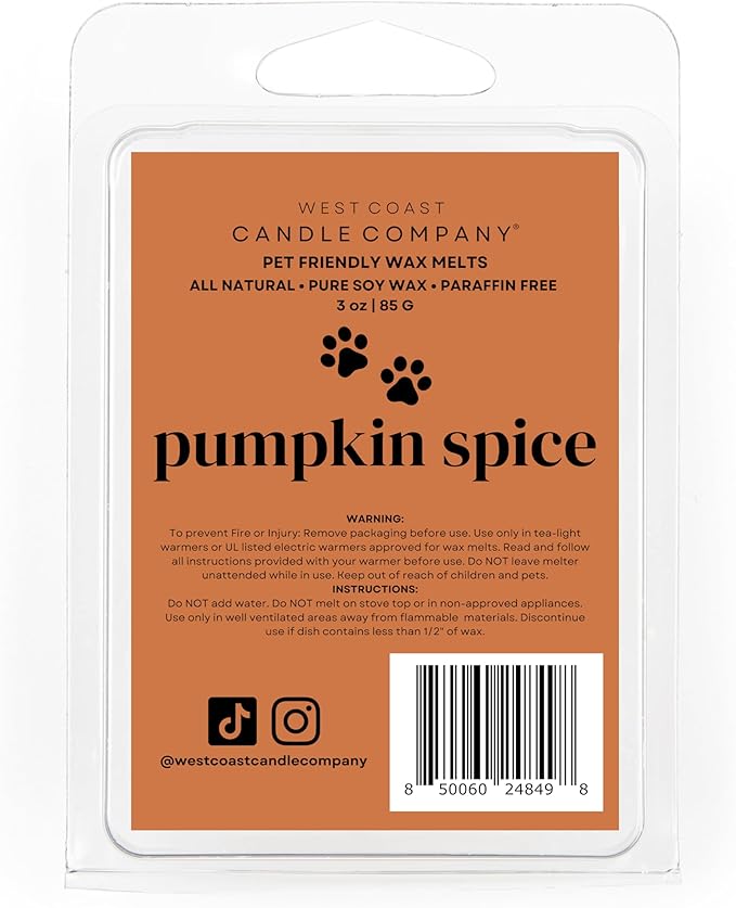 Pumpkin Spice | Pet Safe Wax Melts | All Natural Soy | Non-Toxic | Dog Friendly | Vet Approved | Long Lasting Home Fragrance | Pet Odor Eliminator | Clean Burning Wax Cubes | Safe Air Freshener