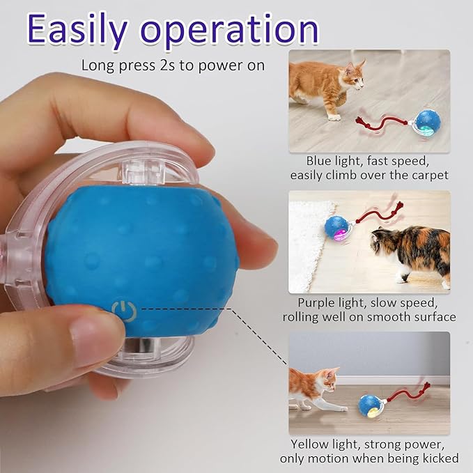 Interactive Cat Toys Ball for Indoor Cats Fast Rolling on Carpet, Chirping & Motion Activate Cat Toys