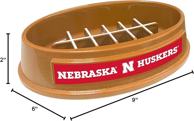 NCAA Super-Bowl - Nebraska Cornhuskers Slow Feeder Dog Bowl. Football Design Slow Feeding Cat Bowl for Healthy Digestion. Non-Slip Pet Bowl for Large & Small Dogs & Cats