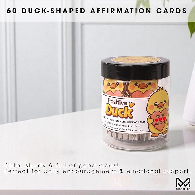 Miarita Positive Duck Jar – 60 Funny Emotional Uplifting Support Affirmation Cards, Fun Valentine’s Day Gifts for Her Women, White Elephant Gift For Women Men, Stress Relief Gifts, Duck Gifts,
