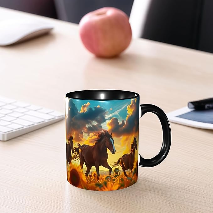 Horse Coffee Mug Funny Ceramic Tea Cup Novelty Presents for Women Men Home and Office Birthday Microwave Dishwasher Safe 11oz