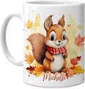 Hyturtle Personalized Fall Squirrel Coffee Mug - Birthday Gifts For Squirrel Lovers - Fall Autumn Decor Gifts For Farmhouse Thanksgiving - Custom Name 11oz White Ceramic Coffee Tea Mug