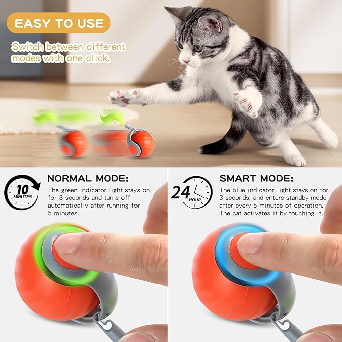 2PCS Speedy Tail 2.0 Cat Toy, Interactive Cat Toys for Bored Indoor Automatic Turbo Toys Rolling Ball 2.0, Smart Electric Self Moving Toy, Two Speed Adjustment, USB Rechargeable (Mix)