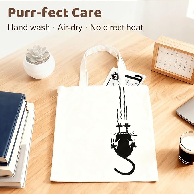 Yivona Canvas Tote Bag for Women, 100% Cotton Cat Tote for Shopping, Travel, School, Gift for Girls, Book Lover, Birthday