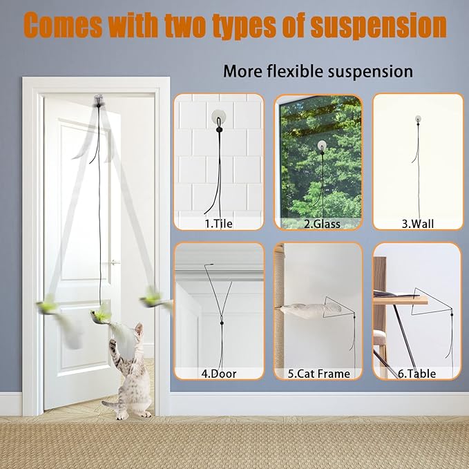 Cat Toys Indoor Hanging Door Retractable Flying Da Bird Cat Toy for Kitten Fun Exercise Interactive String Feather Cat Toys for Hunting Chase (Yellow Silk Finch)