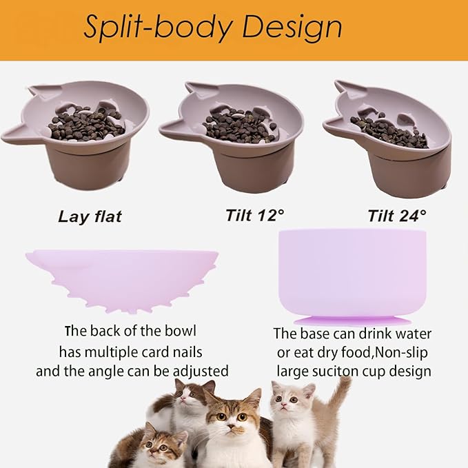 Elevated Cat Bowl, Silicone Kitten Bowls for Food and Water, Wide Shallow Cat Food Dish, Whisker Fatigue, Lead & Cadmium Free, Great Height for Pets (Pink)