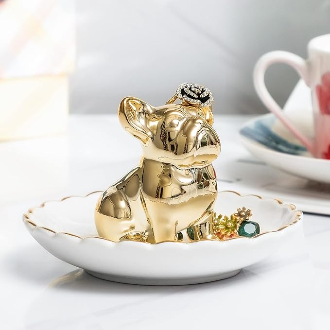 PUDDING CABIN Bulldog Ring Holder Dish, Gifts for Mom Valentines, Birthday Gift for Women Friend Girls Aunt Mothers Day Bridesmaid Wedding Engagement Xmas Gifts, Dog Mom Gifts for Women