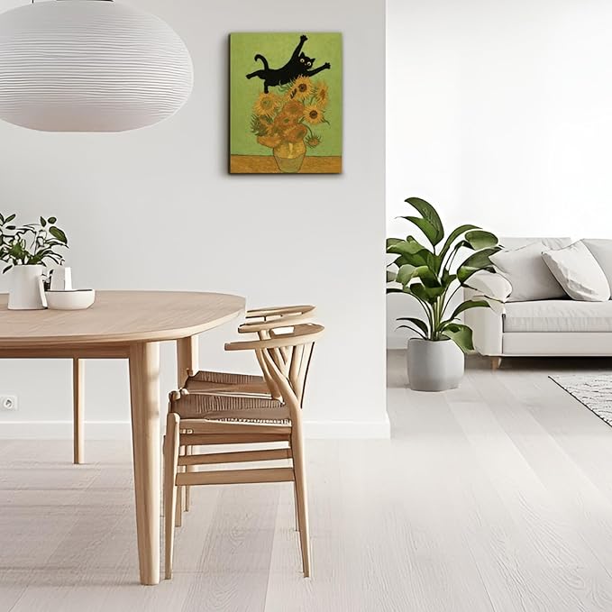 Madewell Living Van Gogh-Style Cat Art - Funny Black Cat in Sunflowers Print, Wall Art (11x14 inch) - Ready to Hang, Waterproof Living Room & Bedroom Decor