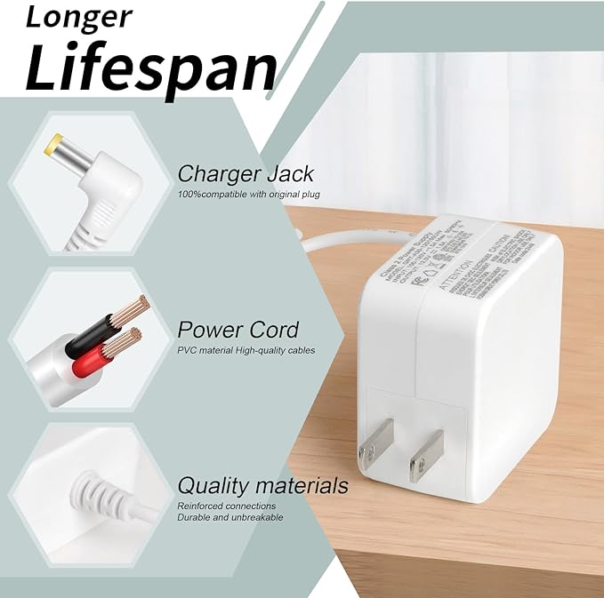 DuckSky 12V Power Adapter Replacement Part for 65L+9L Self Cleaning Cat Litter Box, White Charger, Compatibility Automatic Box