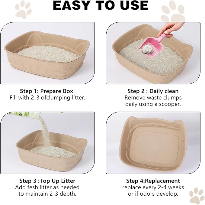 Disposable Cat Litter Boxes 6-Pack, Compact Cat Ear Design, Sturdy Travel Litter Box for Kittens & Small Cats, Recyclable Cardboard Litter Tray for Home, Car & Crate Use