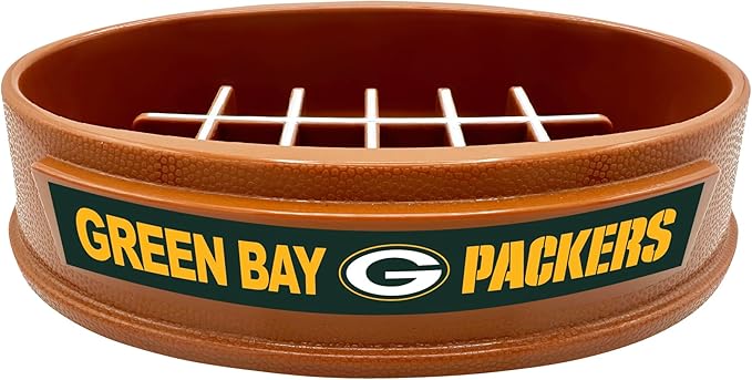 NFL Super-Bowl Green Bay Packers Slow Feeder Dog & Cat Bowl. Football Design for Healthy Digestion. Non-Slip for Large & Small Pets