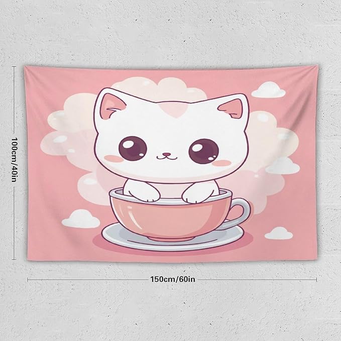 MaSiledy Kawaii Cat Tapestry's Wall Hanging Cat Pet Lover Tapestries for Bedroom Aesthetic Landscape Tapestry Wall Art for Bedroom Wall Hanging for Room 40"x60" Gift for Christmas