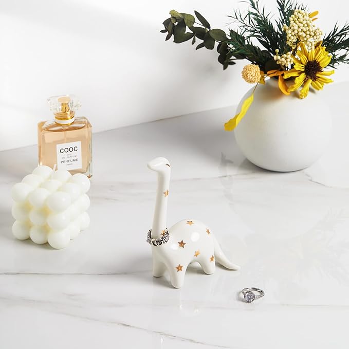 PUDDING CABIN White Dinosaur Ring Holder, Engagement Wedding Ring Stand, Dinosaur Gifts, Cute Preppy Room Decor, Birthday Gifts for Women Her Girls Friends, Bridal Shower Bridesmaid Gifts