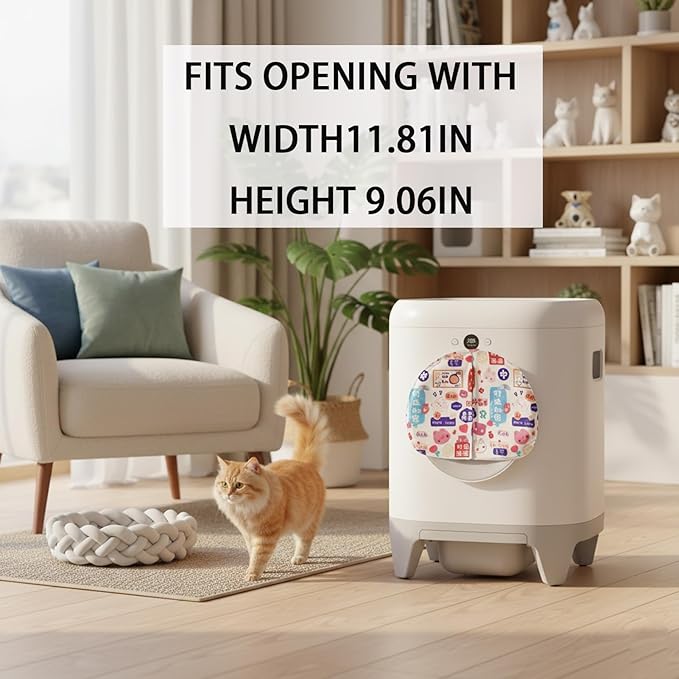 Curtain for Self Cleaning Cat Litter Box,Reduces Cat Litter Bounce, Stops Odors from The Litter Box Self Cleaning (White Red)