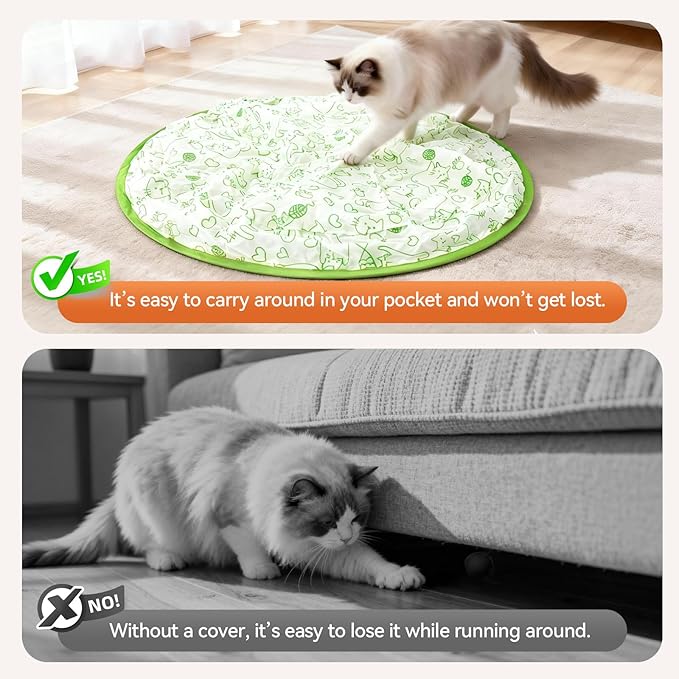 Upgraded Rechargeable Interactive Cat Toy Ball with Hunting Cover - Smart Automatic Rolling, Obstacle Avoidance, Indoor Exercise for Cats to Release Energy & Instincts (Green)