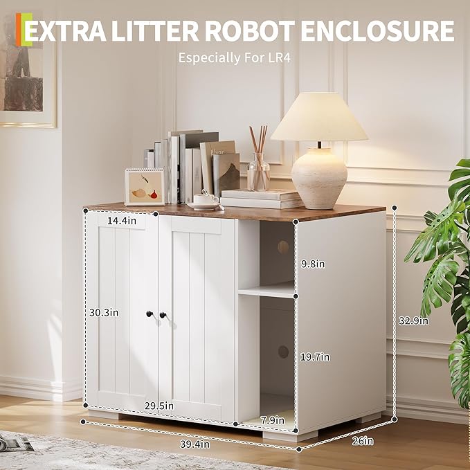 Garvee Dog-Proof Large Cat Litter Box Enclosure with Scratch Pad, Large Automatic Litter Box Furniture for Placing Self-Cleaning Litter Box,Litter Cabinet with Outlet,Space for Cat Stuffs