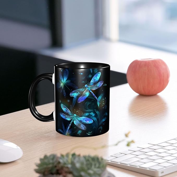Dragonfly Cat Coffee Mug Funny Ceramic Tea Cup With Handle Dishwasher Microwave Safe for Women 11oz Porcelain Mugs