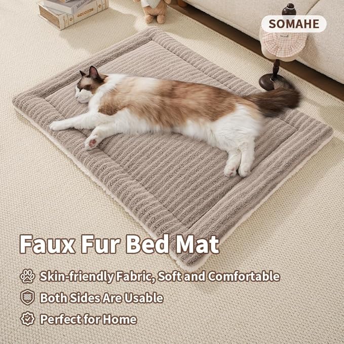 SOMAHE Self-Warming Cat Bed Pad, Reversible & Ultra Soft Pet Mat for Crates, Kennels, Sofas & Furniture, Machine Washable, Durable for Dogs and Cats, 23x15 Inch Coffee