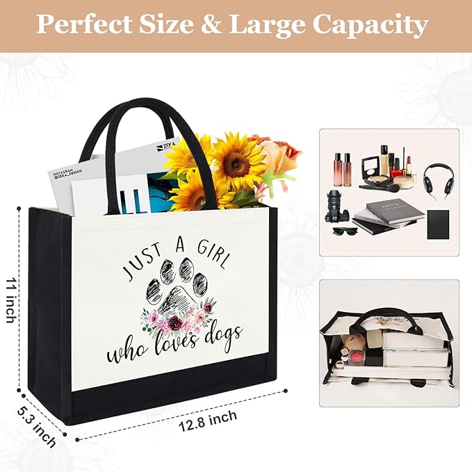 Canvas Tote Bag for Women, Cute Dog Gifts for Dog Lover, Animal Lover Gift Aesthetic Beach Tote Bag Reusable Grocery Bag, Birthday Christmas Gift for Daughter Friends Sisters Bestie Who Loves Dogs