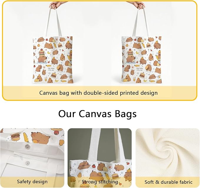 Aesthetic Canvas Tote Bag for Women - with Magnetic Snap Closure & Zipper Inner Pocket Reusable Bag for Shopping