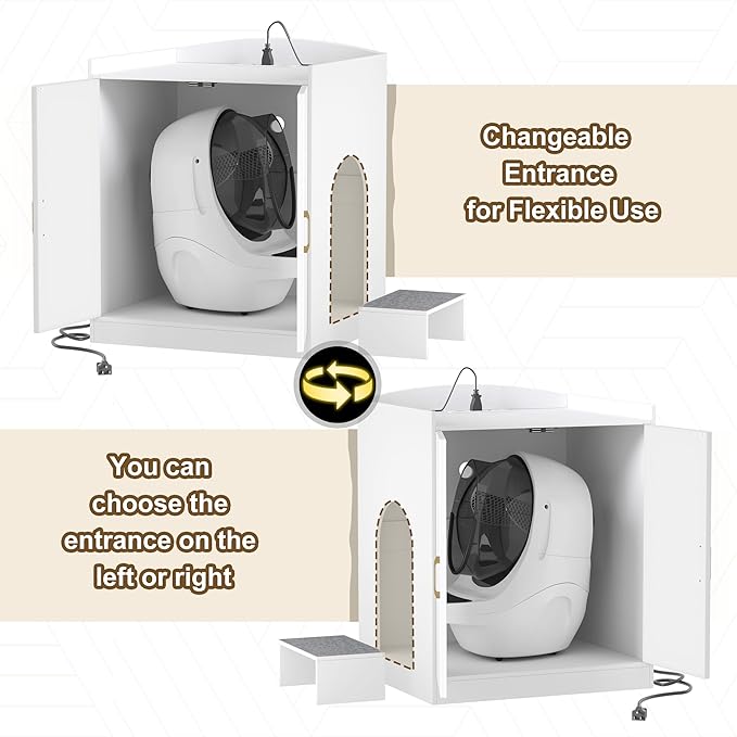 Hey-brother Cat Litter Box Enclosure, Large Hidden Litter Box Furniture with Charging Station, Suitable for Automatic/Self-Cleaning Cats Litter Boxes and Robot, Modern, White JCLB005WT