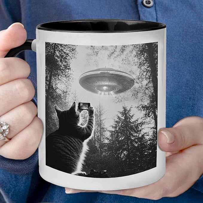 AlienCat Selfie UFO Coffee Mug - Funny Cat Gifts For Women, Men, & Cat Lovers - Perfect For Birthday, Halloween, Christmas - 11 oz
