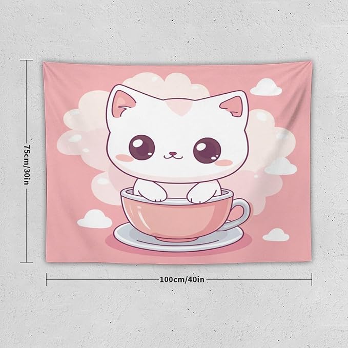 MaSiledy Kawaii Cat Wall Tapestries Cat Lover Gifts Tapestries for Bedroom Aesthetic Landscape Tapestry Home Decoration for Bedroom Living Room Dorm 30"x40" Tapestries for Bedroom Living Room Dorm