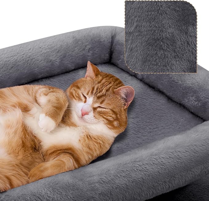 Athena Collection Small Cat Tree, Modern 34 Inch Cute Cat Tree Tower with Scratching Post 2 Condo Activity Platform and Playing Ball for Indoor, Dark Grey