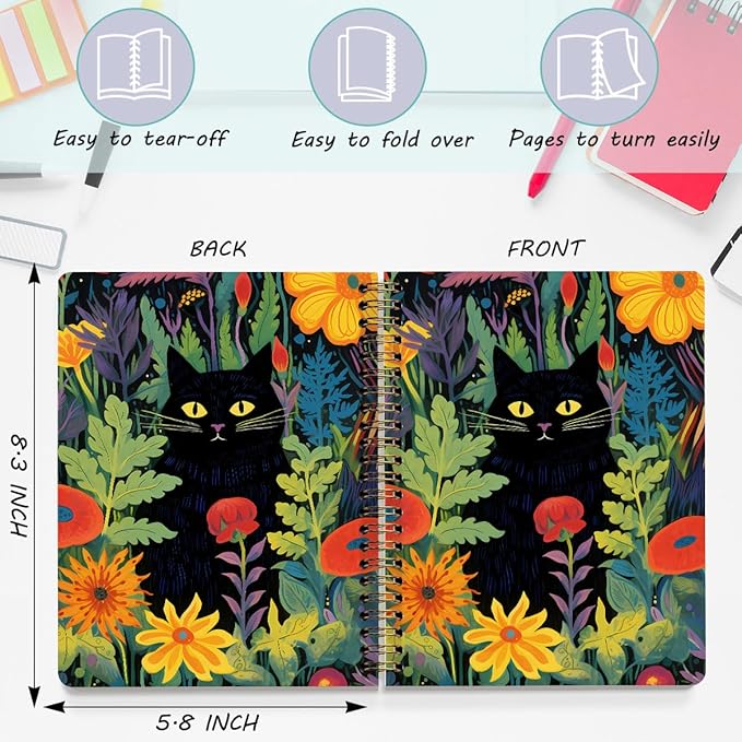 2 Packs Cat Spiral Notebook Aesthetic College Ruled Journaling Notebooks Cat Themed Gifts for Women Teacher Her Colleagues Cute Hardcover Notebook Journals for Writing Classroom Office Home Supplies