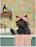OMANI Funny Black Cat Bathroom Wall Art Cute Animal Reading Poster Trendy Preppy Aesthetic Canvas Prints for Living Room Bedroom Toilet Kids Room Wall Decor 12x16 inch Unframed