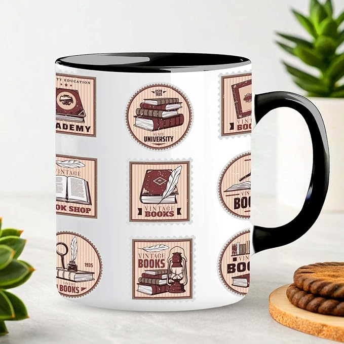 Book Lover Mug 11 oz, Funny Bookish Stamp Gifts, Library Theme, Cute Novelty Coffee Cup for Book Lovers & WritersUnique Gift for Women Readers, Bookworm, Librarian