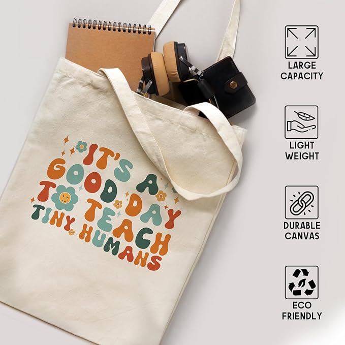 bmuvghi Teacher Appreciation Gifts Canvas Tote Bag Reusable Shopping Grocery Bags Birthday Gift for Teachers Women