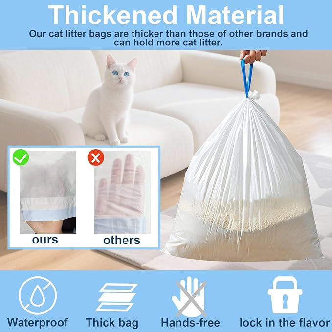 17.7"Opening x 18"L Cat Litter Bags For Automatic Cat Litter Box, Liner Replacement Self-Cleaning Litters Box Bags, 2 Rolls Drawstring Trash Waste Bag For Kitty Liners, Extra Thick（40 Count)