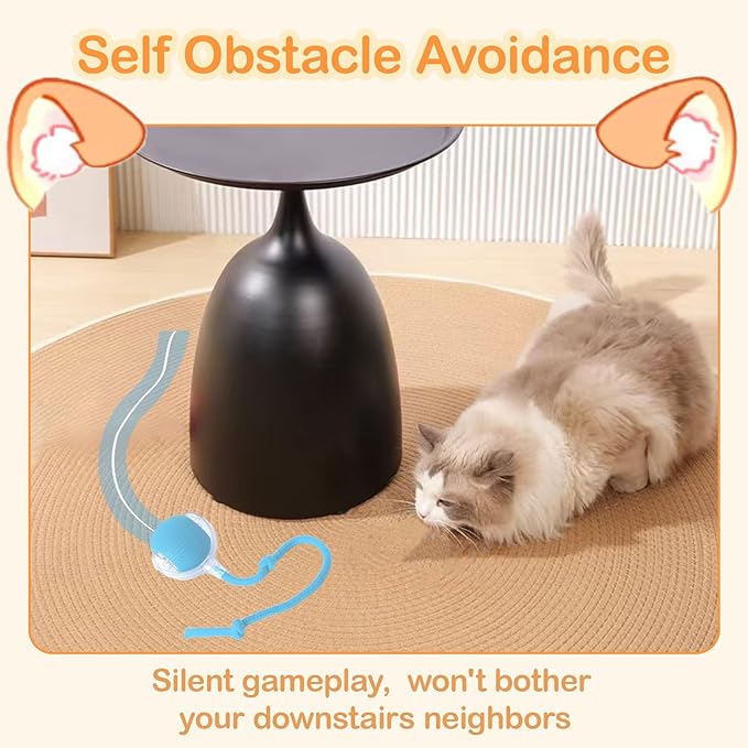 Interactive Cat Toys, 2025 Upgraded Cat Ball Automatic Moving with Tail, Interactive Kitty Toy for Indoor Cats, Smart 360° Self Rolling Dog Ball Toys (Blue)