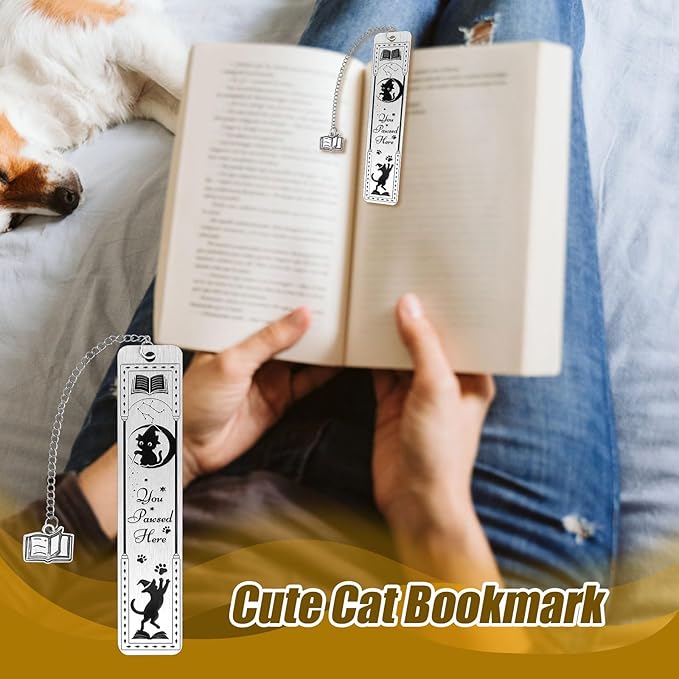 Cat Bookmark for Women, Zinc Alloy Funny Kitten Bookmarks with Book Pendent Cute Animals Book Marker Reading Accessories for Cat Lovers
