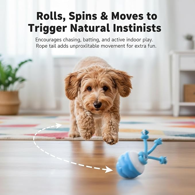 Interactive Dog Toys, Motion Activated Rolling Dog Ball Toy, Automatic Moving Dogs Toy for Boredom Stimulating, Self Play Ball for Small Medium Dogs Indoor, USB Rechargeable (Blue)