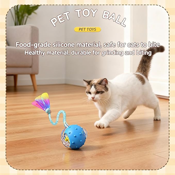 Interactive Cat Toys for Indoor Cats with 3 Interchangeable Tails - Automatic Moving & Chirping Ball, Self Play Toy for Playful Kittens & Bored Cats Home Alone (Yellow)