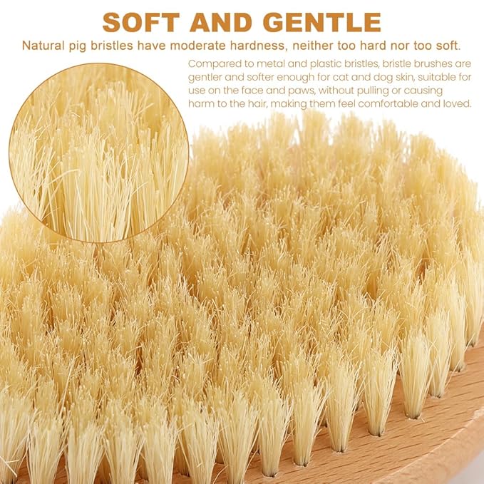 Soft Boar Bristle Pet Palm Brush for Short Haired Dogs and Cats, Ergonomic Pet Brush with Band, Natural Bristle Grooming Brus-h for Gentle Massage/Reduces Shedding(COLOR:Wood)