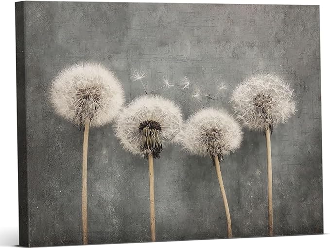 Vintage Dandelion Canvas Wall Art Rustic Moody Floral Print Painting Dark Cottagecore Wall Decor for Home Farmhouse Living Room 8x10 Inches Framed