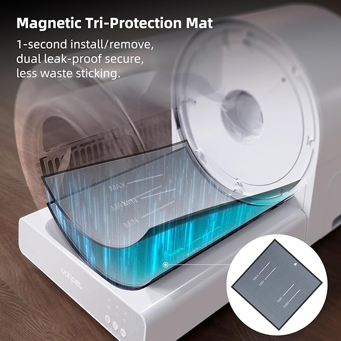 uahpet Stainless Steel Automatic Litter Box, Self Cleaning Cat Litter Box with APP Control, Multi-Cat Recognition, Lower Entry, Multi-Safety Sensors, Easy to Install and Clean