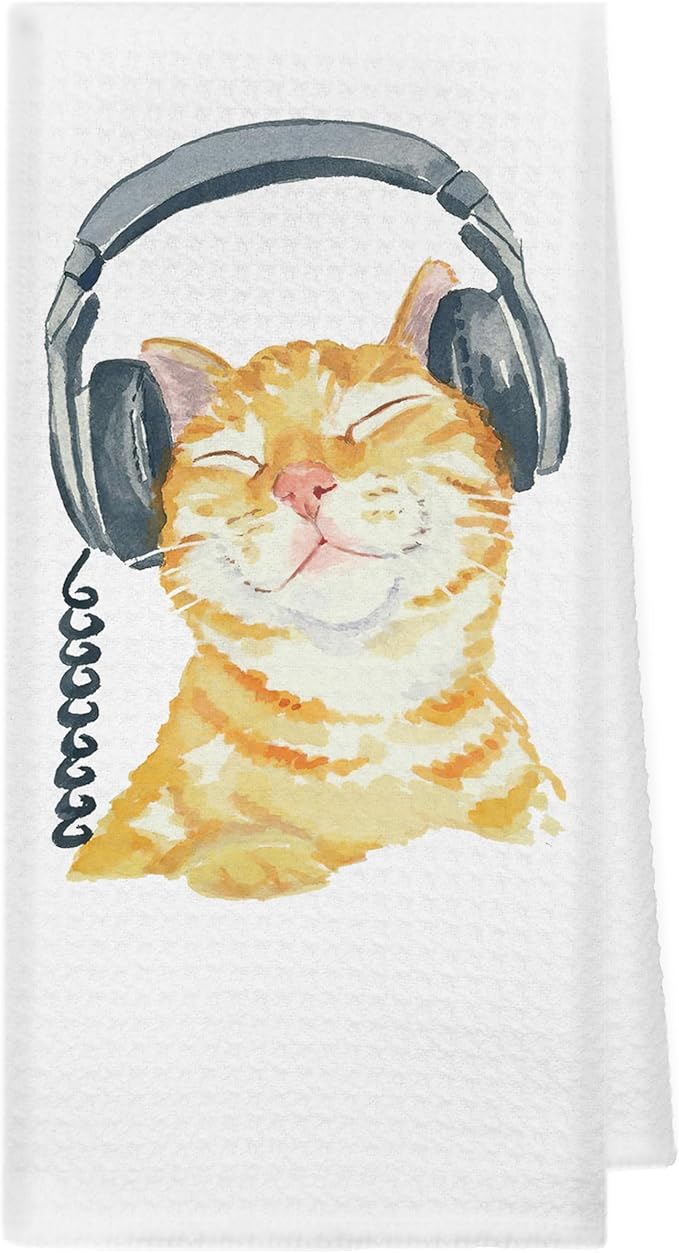 kunlisa Cat Kitchen Towel,Cat Towel,Cat Dish Towel,Cat Gifts for Women,Cat Gifts,Kitchen Towels Decorative Set,Cute Kitchen Towels,Funny Cat Gifts（Headset）