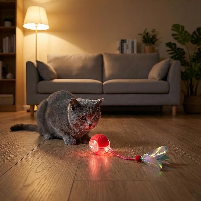 OAOAPLOS® Interactive Cat Toy Rolling Ball, Automatic Self-Moving Rechargeable Cat Ball with LED Light, Smart Indoor Exercise Toy for Bored Cats & Kittens, Durable Silicone & ABS Design