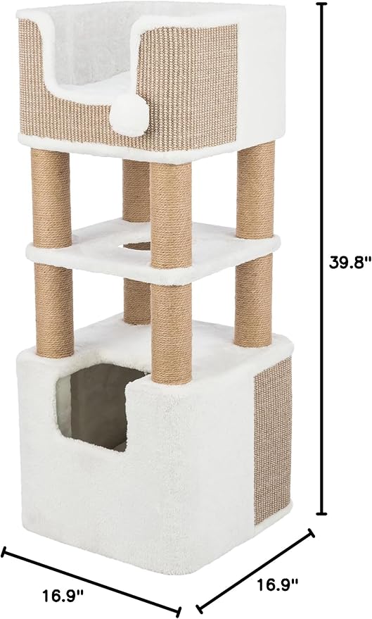 Trixie 39.8" Lucano Cat Tree, Indoor Cat Furniture with Jute Scratching Posts, Plush Condo, Interactive Toys - Taupe