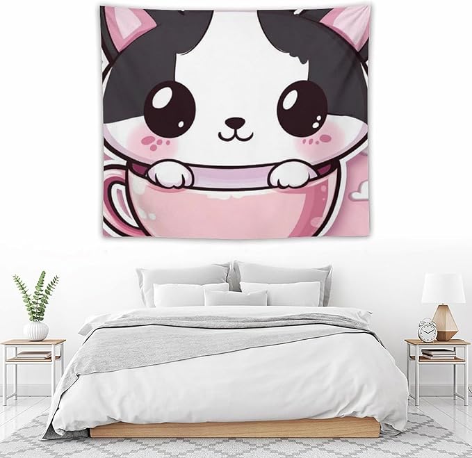 MaSiledy Tapestry Kawaii Cat Wall Hanging Wall Tapestry Aesthetic Cat Mom Gifts Tapestry Wall Hanging Bedroom Wall Decor Living Room Landscape 50"x60" Tapestries for Bedroom Living Room Dorm