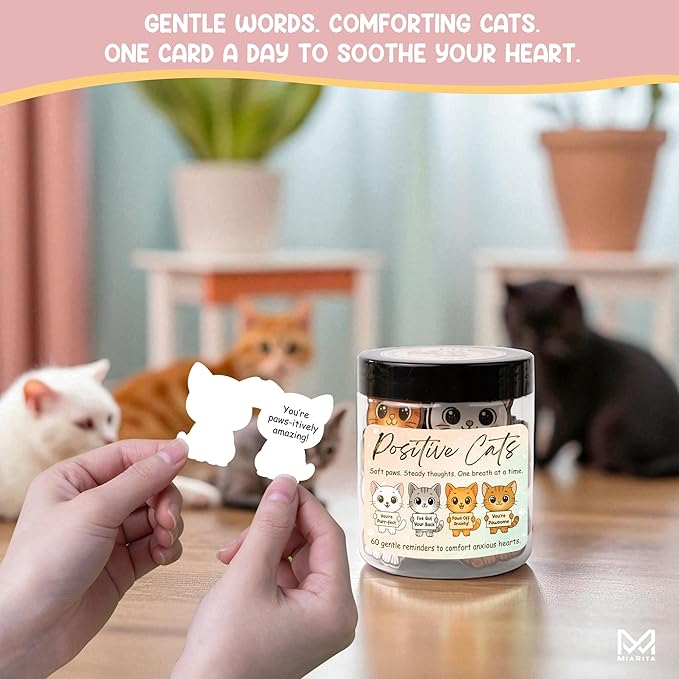 Positive Cats Jar – 60 Affirmation Cards for Anxiety & Self Care, Cat Mom Gifts For Women, Cat Gifts for Women, Teens & Men, Cats Lover Themed Gift, Easter Basket Stuffers For Teens, Kids, Toddler