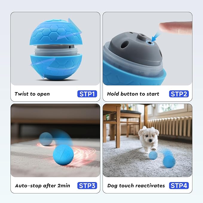 Interactive Small Dog Toy Ball, 2.1 Inch Smart Jumping Ball for Puppy/Small Dogs, Activated Automatic Bouncing Moving Vibrating, Dog Toy for Small Dogs to Keep Them Busy, 2-Speed Adjustable